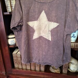 Easel Brown Star Print Top